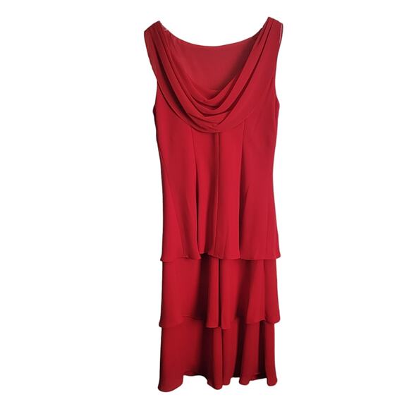 Jones Ware Dress Size 10 Cocktail Red Lined Flounce Chiffon Sleeveless Chic - Picture 2 of 7